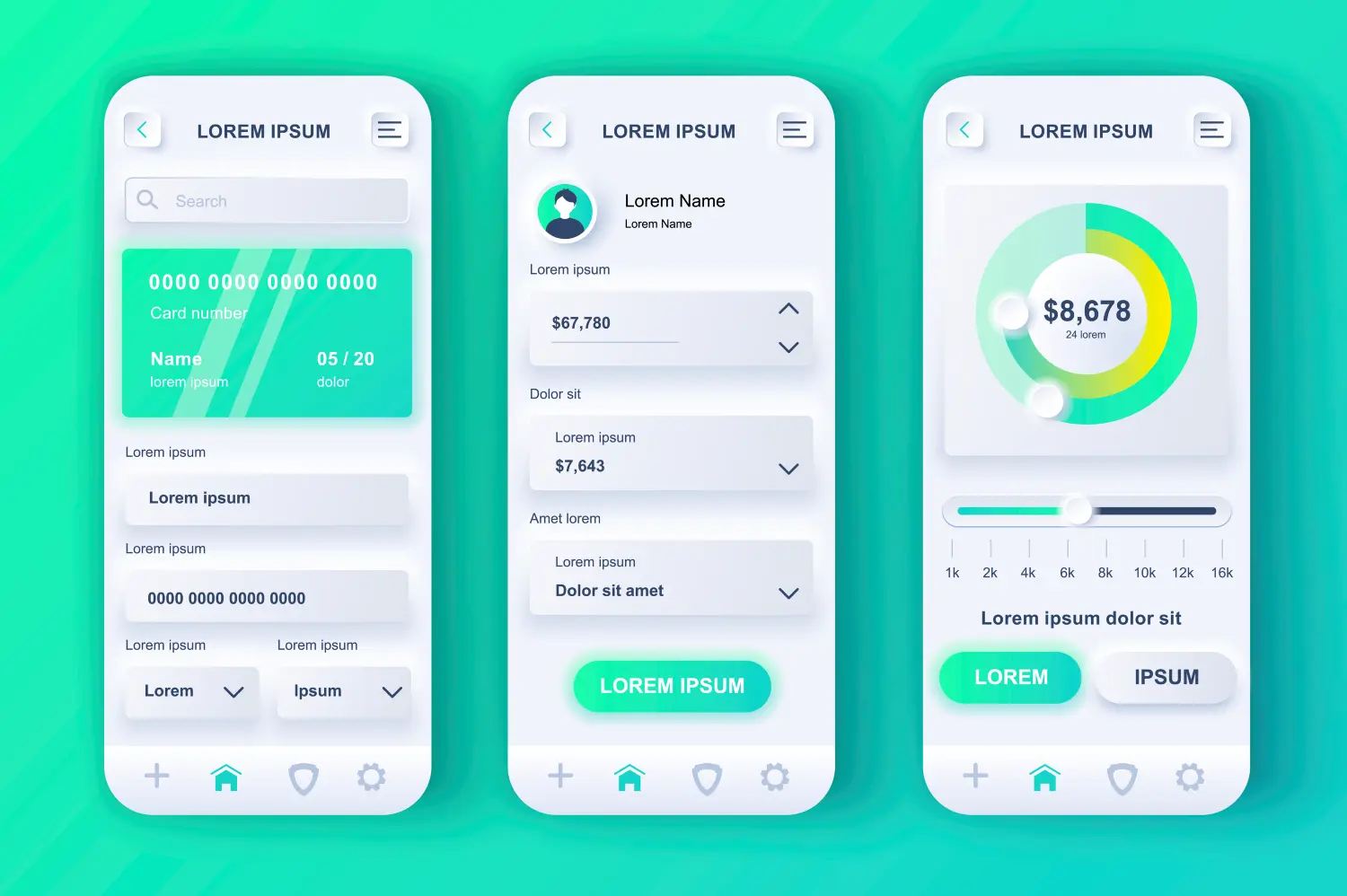 Mobile banking app mockups with modern UI